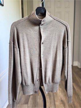Lemaire Taupe/Brown Button-Front Knit Cardigan